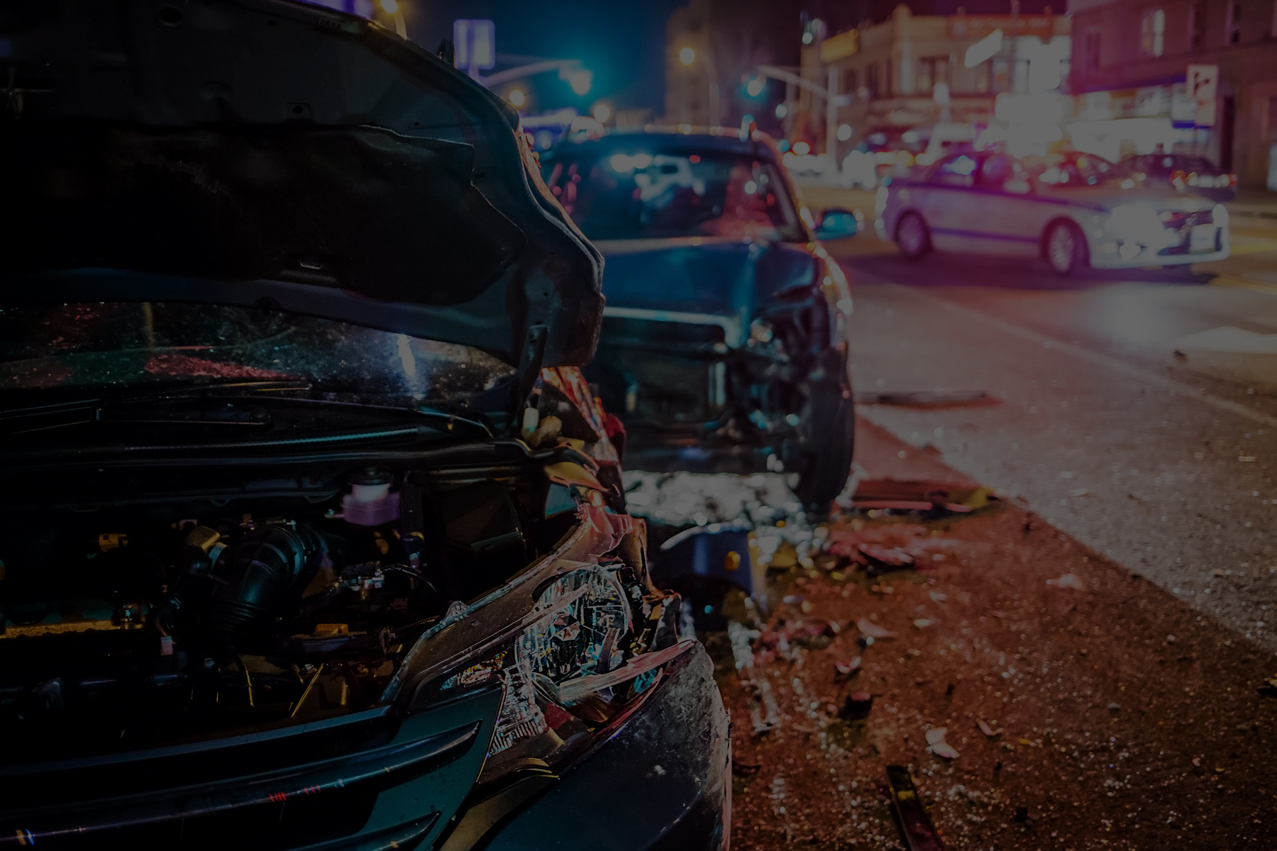 petrarca_law_motorvehicle2 Car has hood up and has been in accident with another car behind it