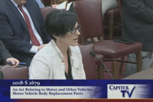 Jina Petrarca speaks to committee regarding motor vehicle parts and the rights of consumers