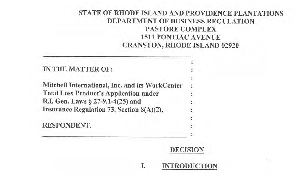 Screenshot of case docket Mitchell Intl vs RI Gen Laws