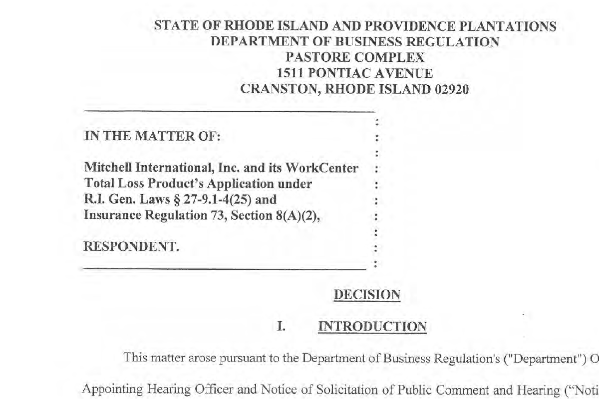 Screenshot of case docket Mitchell Intl vs RI Gen Laws