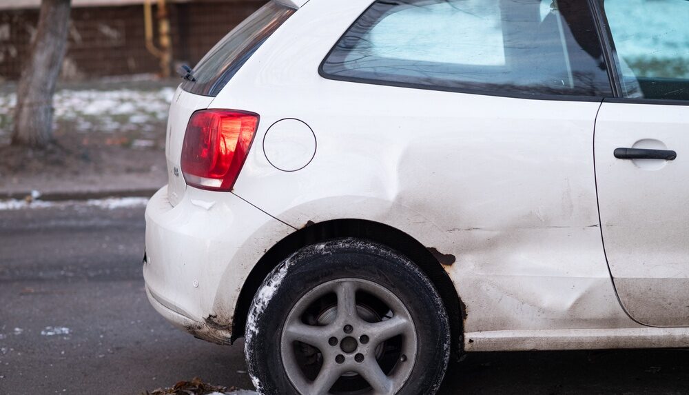 Photo of a car that has been damaged during a hit and run