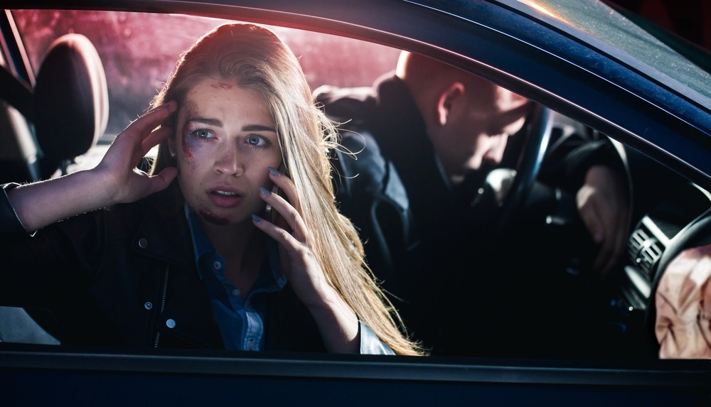 frightened passenger in a car accident